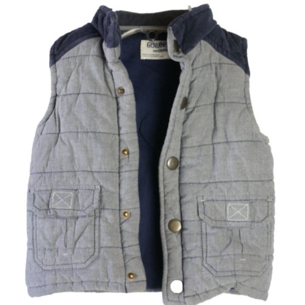 Genuine Kids Osh Kosh Infant Boys 2T Puffy Gray Vest W/ Corduroy